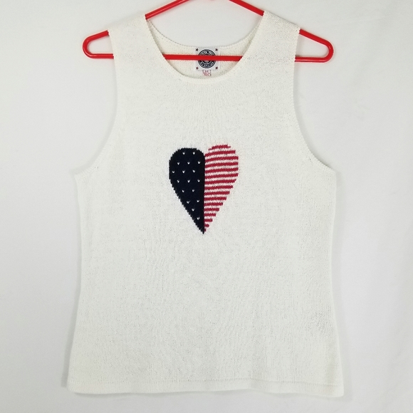 4th of July Grandma Knit Red White Blue Flag Sleeveless Cotton Blend Tank Top - Picture 11 of 11